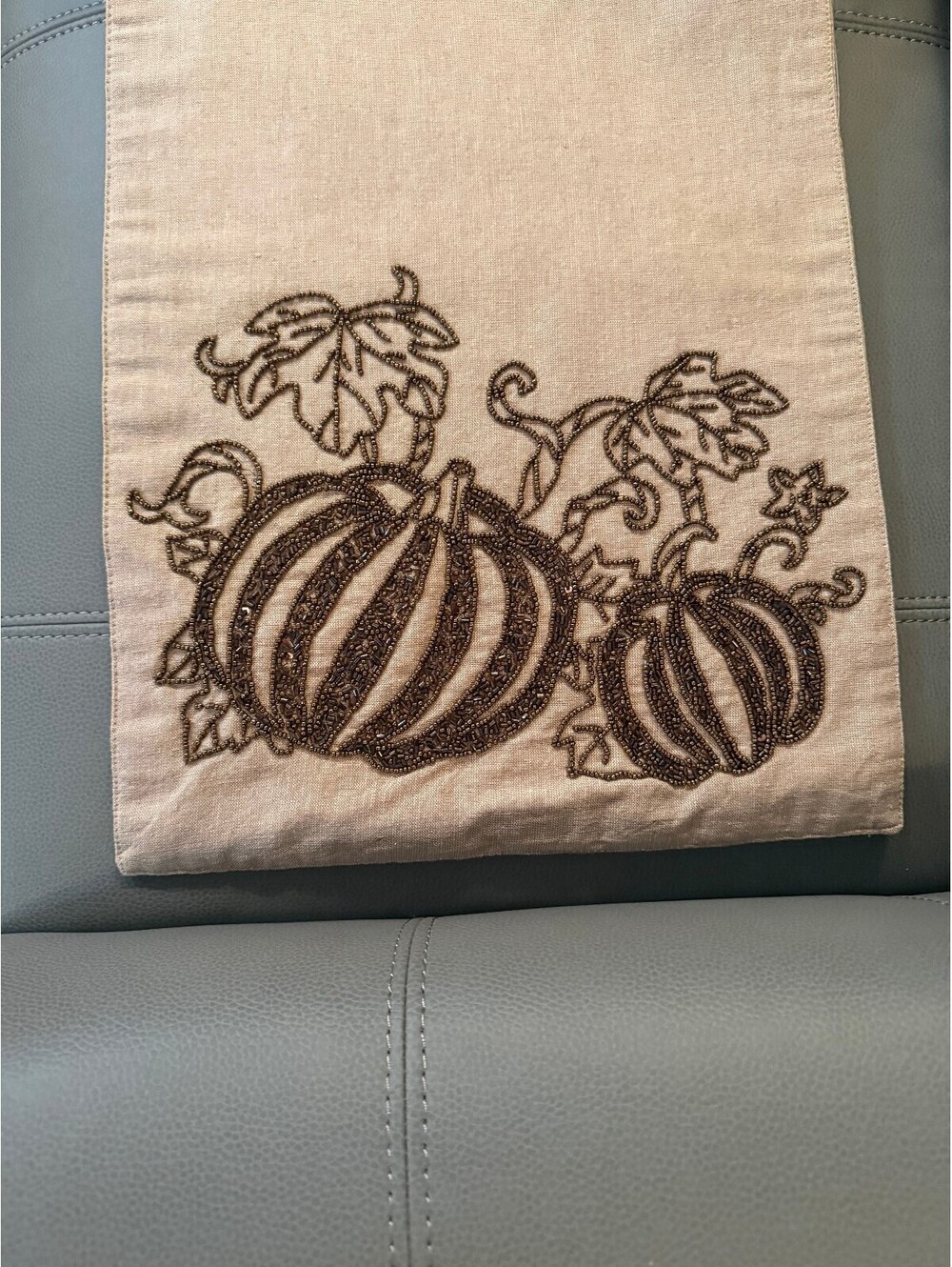 Nicole Miller Home Beaded Pumpkin Table Runner 64x14 Fall Thanksgiving Harvest